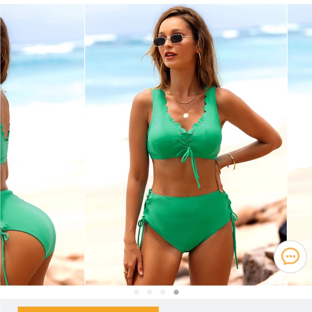 Modlily Green Scalloped High waist Bikini